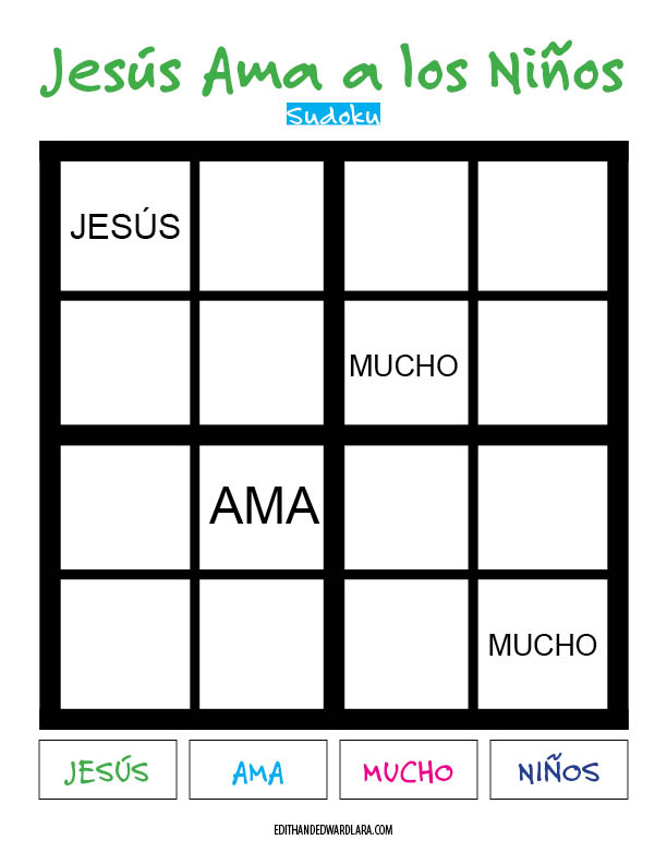 Jesús Ama a los Niños - Sudoku. Tamaño 4x4. Fácil.