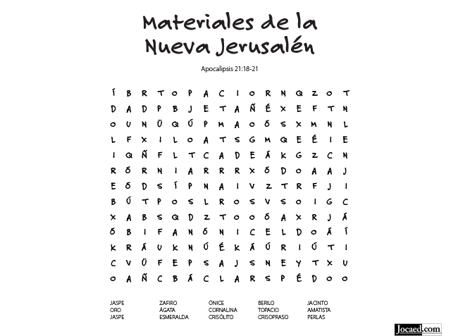 Juego Bíblico Para Niños: Sopa de Letras: Materiales de la Nueva Jerusalén